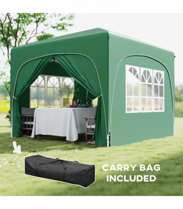 Outsunny 3 x 3(m) UPF50+ Pop Up Gazebo with Sides and Carry Bag, Dark Green