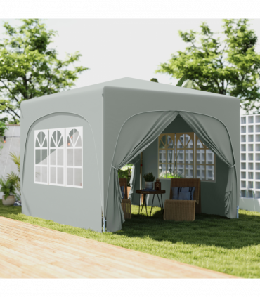 Outsunny 3 x 3(m) UPF50+ Pop Up Gazebo with Sides and Carry Bag, Light Grey