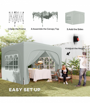 Outsunny 3 x 3(m) UPF50+ Pop Up Gazebo with Sides and Carry Bag, Light Grey