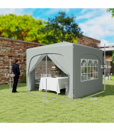 Outsunny 3 x 3(m) UPF50+ Pop Up Gazebo with Sides and Carry Bag, Light Grey