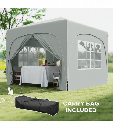 Outsunny 3 x 3(m) UPF50+ Pop Up Gazebo with Sides and Carry Bag, Light Grey