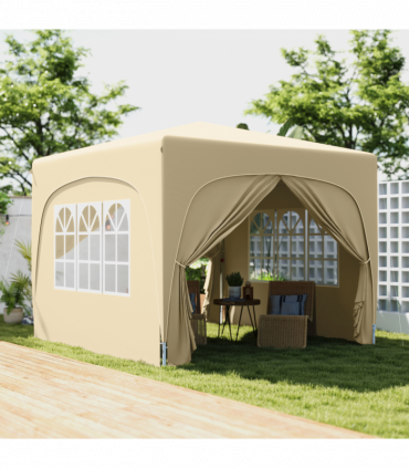 Outsunny 3 x 3(m) UPF50+ Pop Up Gazebo with Sides and Carry Bag, Sand