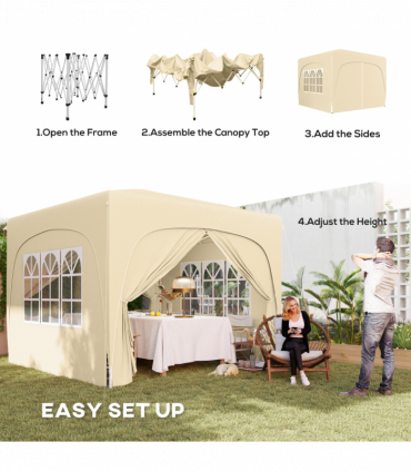 Outsunny 3 x 3(m) UPF50+ Pop Up Gazebo with Sides and Carry Bag, Sand
