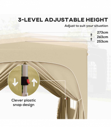 Outsunny 3 x 3(m) UPF50+ Pop Up Gazebo with Sides and Carry Bag, Sand