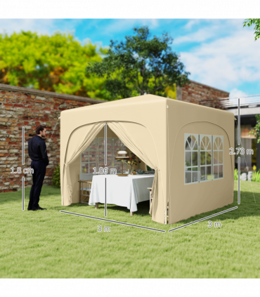 Outsunny 3 x 3(m) UPF50+ Pop Up Gazebo with Sides and Carry Bag, Sand