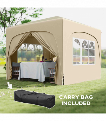 Outsunny 3 x 3(m) UPF50+ Pop Up Gazebo with Sides and Carry Bag, Sand