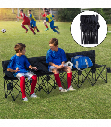 Outsunny 6 Seat Folding Bench Multi Deck Chair Cup Holder Camping Steel Black