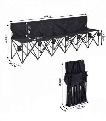 Outsunny 6 Seat Folding Bench Multi Deck Chair Cup Holder Camping Steel Black