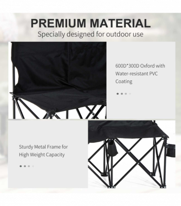 Outsunny 6 Seat Folding Bench Multi Deck Chair Cup Holder Camping Steel Black