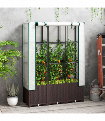 Outsunny Plastic Vegetable Planter with Trellis, 120 x 40 x 140 cm