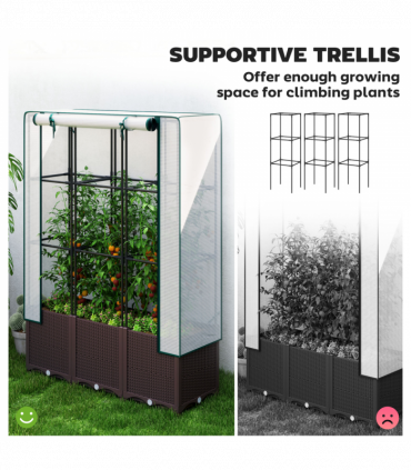 Outsunny Plastic Vegetable Planter with Trellis, 120 x 40 x 140 cm