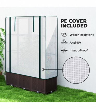 Outsunny Plastic Vegetable Planter with Trellis, 120 x 40 x 140 cm