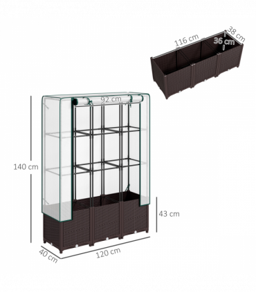 Outsunny Plastic Vegetable Planter with Trellis, 120 x 40 x 140 cm