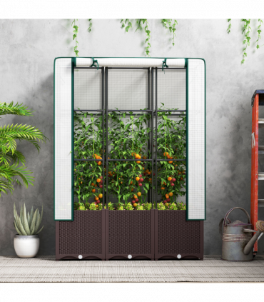 Outsunny Plastic Vegetable Planter with Trellis, 120 x 40 x 140 cm
