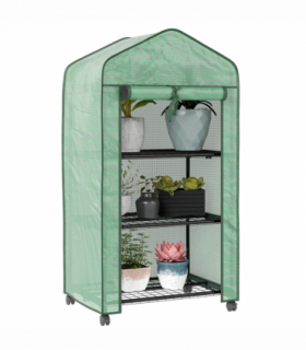 Outsunny Portable Mini Greenhouse with Roll-up Door and Wheels, Green