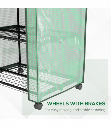 Outsunny Portable Mini Greenhouse with Roll-up Door and Wheels, Green