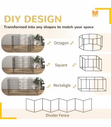 PawHut 8-Panel DIY Dog Pen with Door for Indoor/Outdoor Use, 91cm High