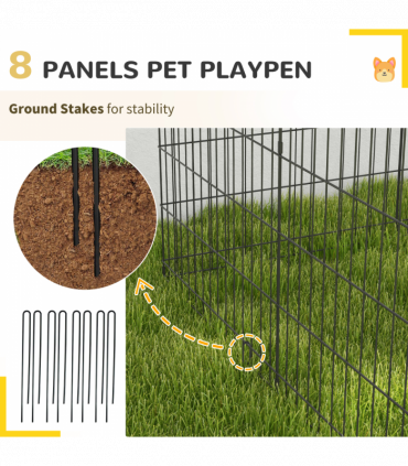 PawHut 8-Panel DIY Dog Pen with Door for Indoor/Outdoor Use, 91cm High