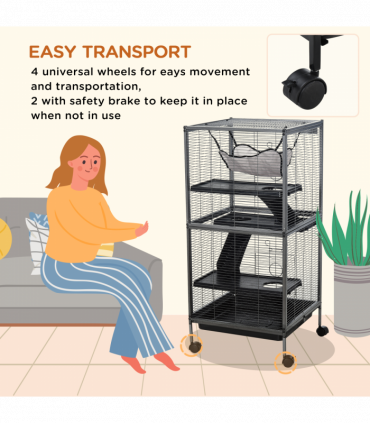 Rolling Small Animal Cage for Chinchillas Ferrets Kittens w/ Platform Ramp Tray