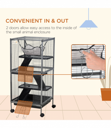 Rolling Small Animal Cage for Chinchillas Ferrets Kittens w/ Platform Ramp Tray