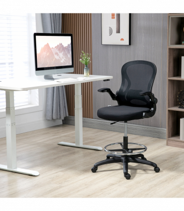 Vinsetto Draughtsman Chair Tall Office Chair w/ Adjustable Footrest Ring Black