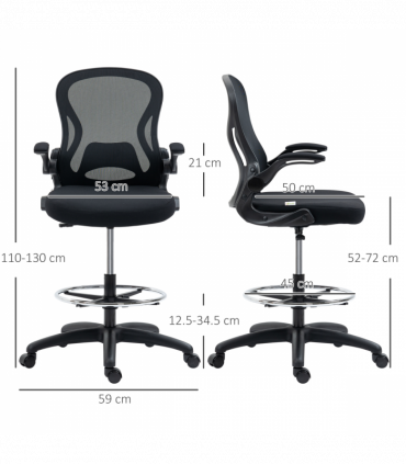 Vinsetto Draughtsman Chair Tall Office Chair w/ Adjustable Footrest Ring Black