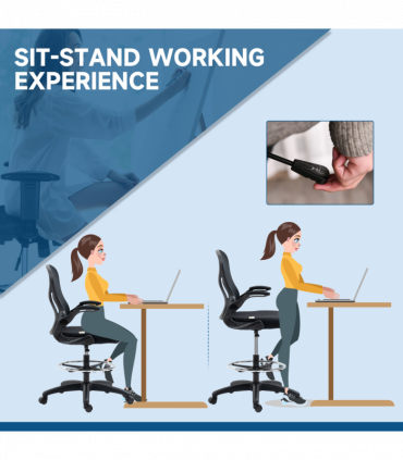 Vinsetto Draughtsman Chair Tall Office Chair w/ Adjustable Footrest Ring Black