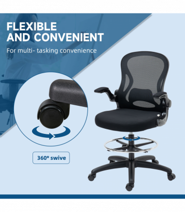 Vinsetto Draughtsman Chair Tall Office Chair w/ Adjustable Footrest Ring Black