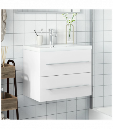 vidaXL Bathroom Sink Cabinet with Built-in Basin White