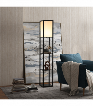 Floor Lamp, 4-tier Open Shelves, 26L x 26W x 160Hcm-Black/White Shelf