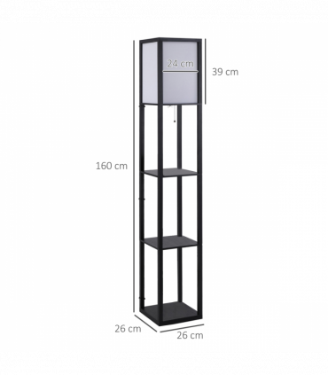 Floor Lamp, 4-tier Open Shelves, 26L x 26W x 160Hcm-Black/White Shelf