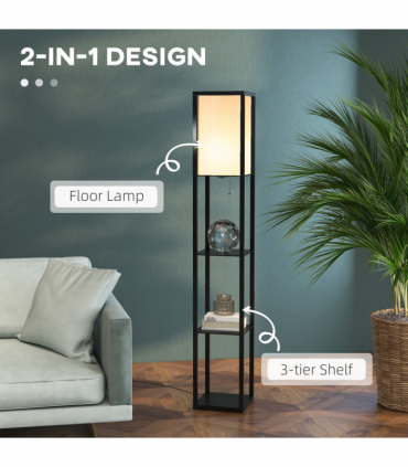 Floor Lamp, 4-tier Open Shelves, 26L x 26W x 160Hcm-Black/White Shelf