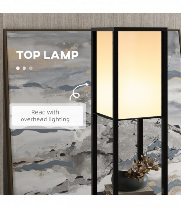 Floor Lamp, 4-tier Open Shelves, 26L x 26W x 160Hcm-Black/White Shelf