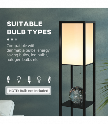 Floor Lamp, 4-tier Open Shelves, 26L x 26W x 160Hcm-Black/White Shelf