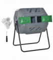 160L Outdoor Tumbling Compost Bin w/ Dual Chamber, Sliding Doors, Grey