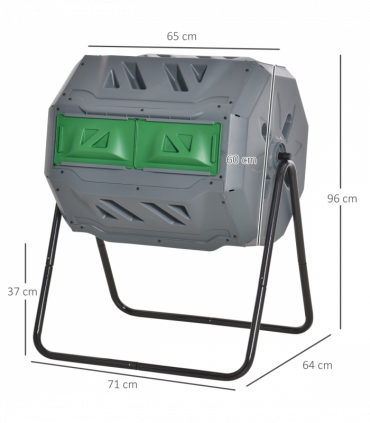 160L Outdoor Tumbling Compost Bin w/ Dual Chamber, Sliding Doors, Grey