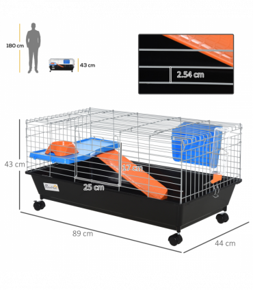 Cage Black 89L x 44W x 43H cm Small Animal Home for Rabbit Ferret Chinchilla