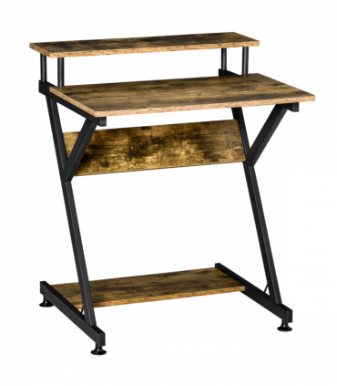 Computer Desk with Monitor Shelf and Storage, R Shaped Brown