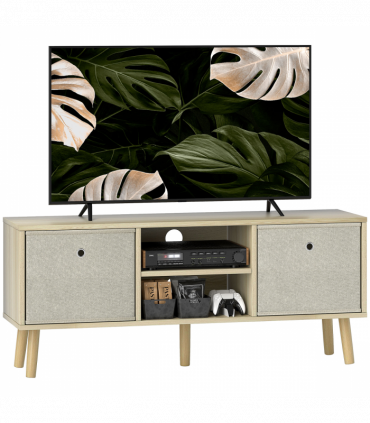 HOMCOM Modern TV Cabinet Stand w/ Shelves & Drawers, Bedroom Natural