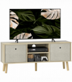 HOMCOM Modern TV Cabinet Stand w/ Shelves & Drawers, Bedroom Natural