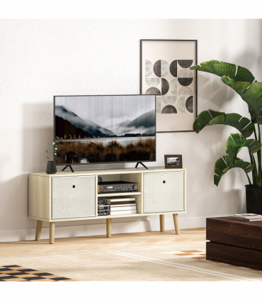 HOMCOM Modern TV Cabinet Stand w/ Shelves & Drawers, Bedroom Natural