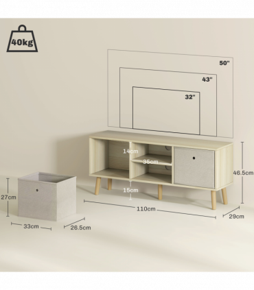 HOMCOM Modern TV Cabinet Stand w/ Shelves & Drawers, Bedroom Natural