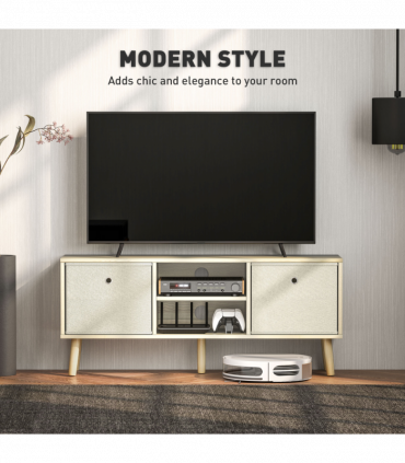 HOMCOM Modern TV Cabinet Stand w/ Shelves & Drawers, Bedroom Natural