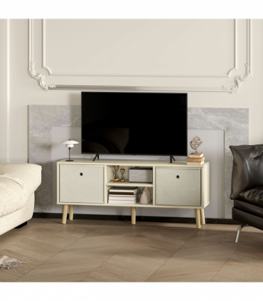 HOMCOM Modern TV Cabinet Stand w/ Shelves & Drawers, Bedroom Natural