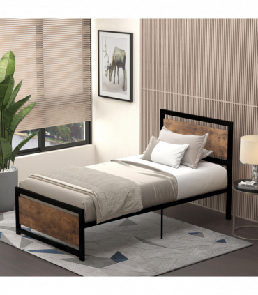 HOMCOM Single Size Metal Bed Frame w/ Headboard & Footboard, 97x195x103cm