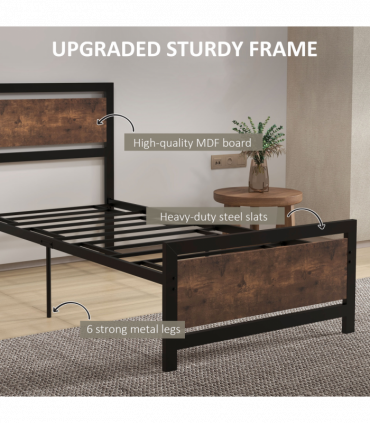 HOMCOM Single Size Metal Bed Frame w/ Headboard & Footboard, 97x195x103cm