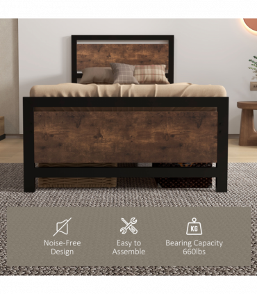 HOMCOM Single Size Metal Bed Frame w/ Headboard & Footboard, 97x195x103cm