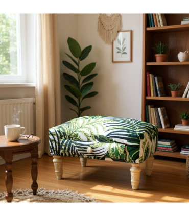 PALM LEAF FABRIC FOOTSTOOL WITH DRAWER