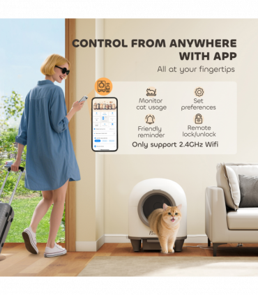 PawHut 80L Self Cleaning Cat Litter Tray with APP Control Safety Protection