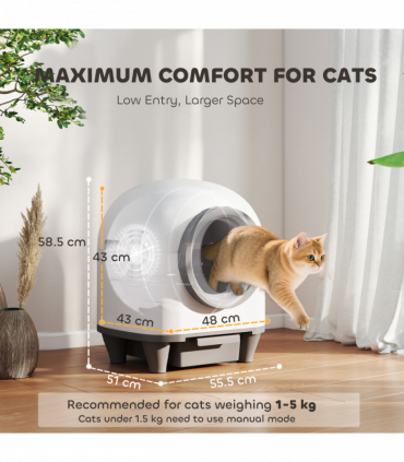 PawHut 80L Self Cleaning Cat Litter Tray with APP Control Safety Protection